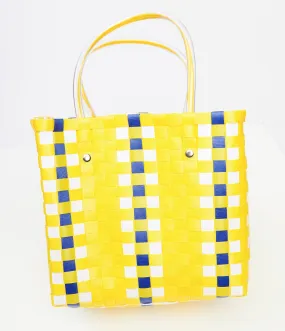 1970s Yellow & Blue Woven Basket Bag