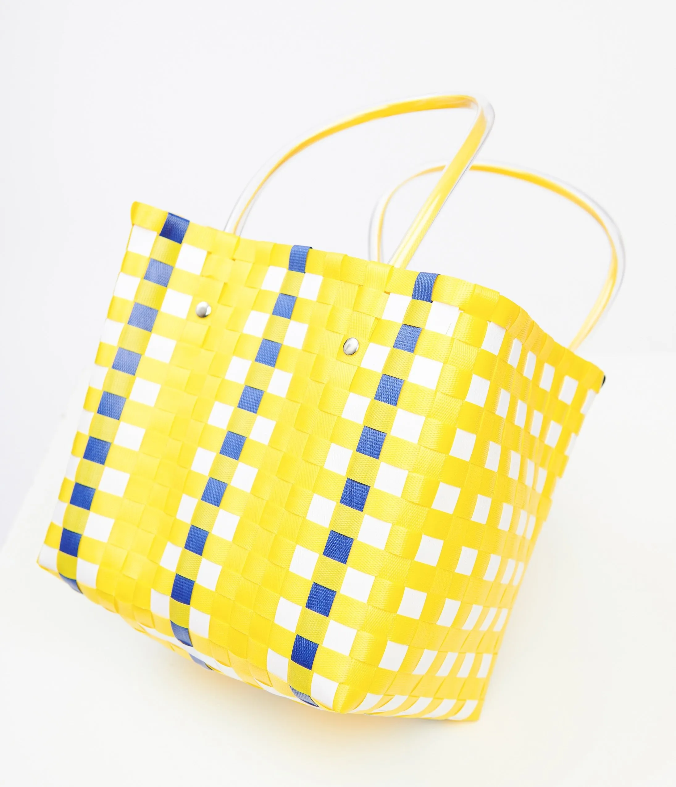 1970s Yellow & Blue Woven Basket Bag