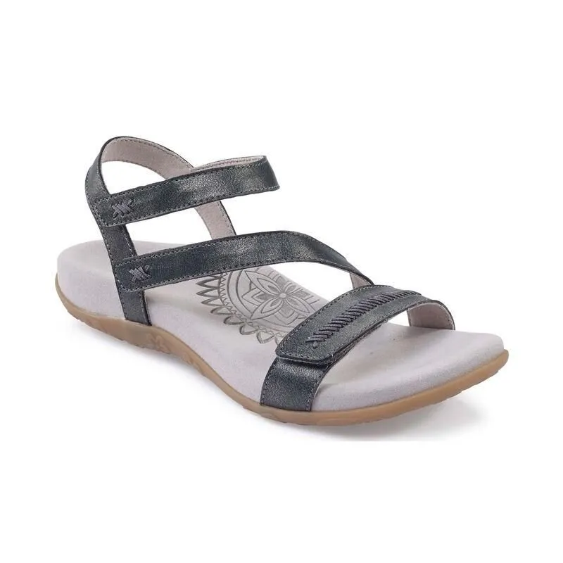 Aetrex Gabby Adjustable Quarter Strap Sandal Pewter