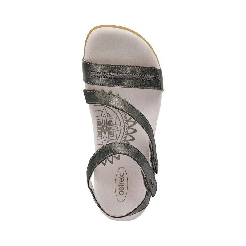 Aetrex Gabby Adjustable Quarter Strap Sandal Pewter