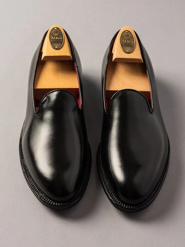 Alden Black Plain Toe Slip On