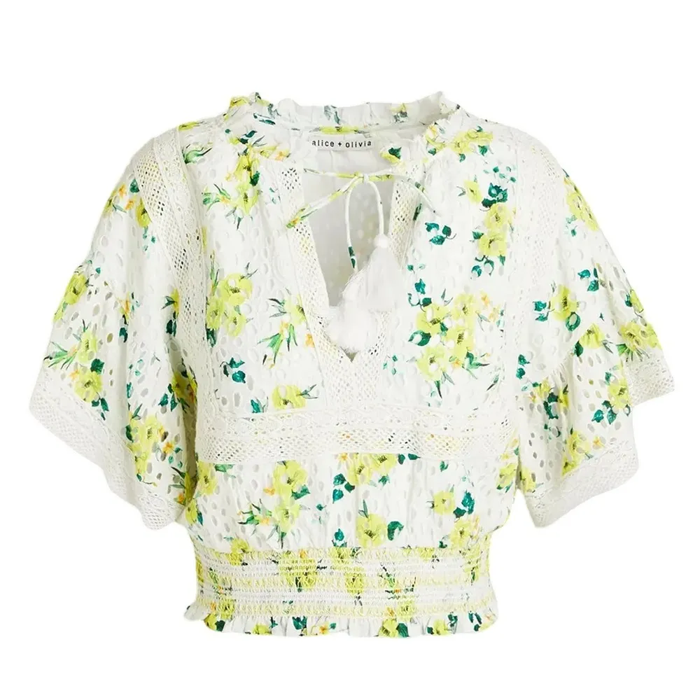 Alice+Olivia  |Flower Patterns Casual Style Cotton Short Sleeves