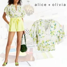 Alice+Olivia  |Flower Patterns Casual Style Cotton Short Sleeves