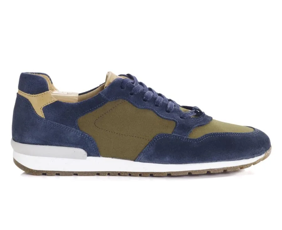 Blue Suede & Khaki Leather Trainers - CANBERRA II