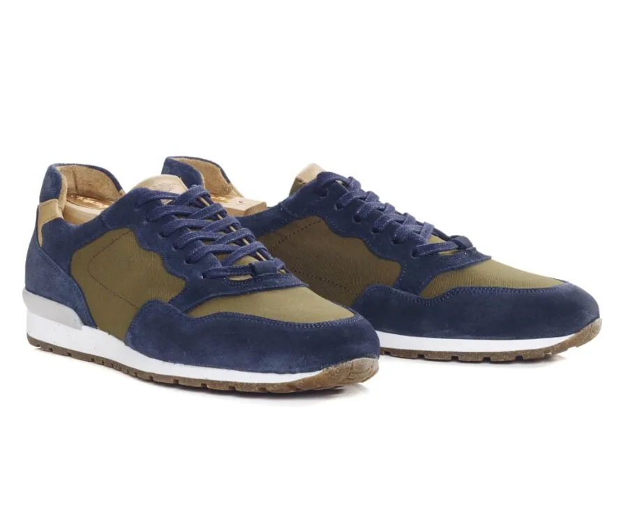 Blue Suede & Khaki Leather Trainers - CANBERRA II