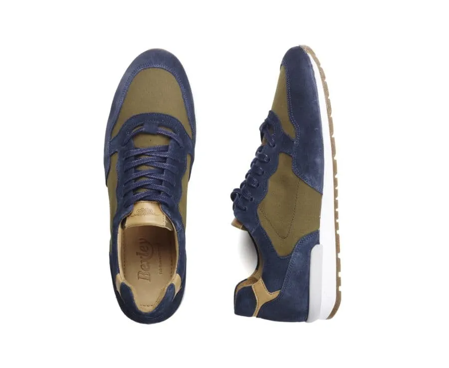 Blue Suede & Khaki Leather Trainers - CANBERRA II