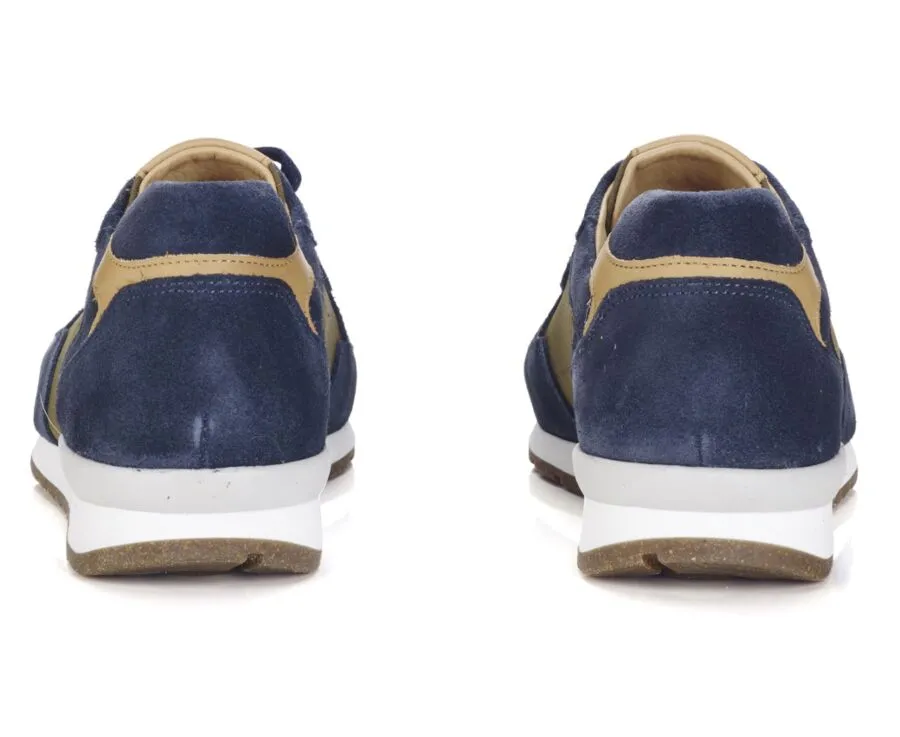 Blue Suede & Khaki Leather Trainers - CANBERRA II