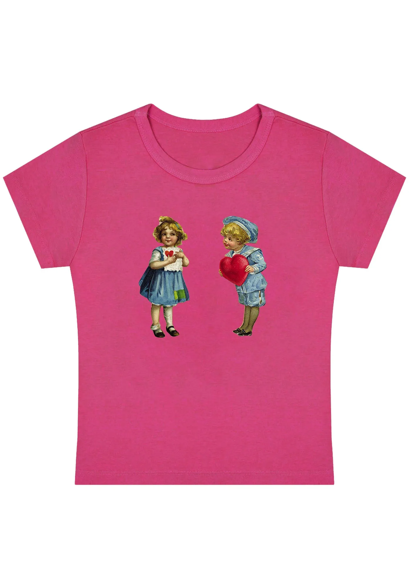 Boys Girls Red Hearts Y2K Baby Tee