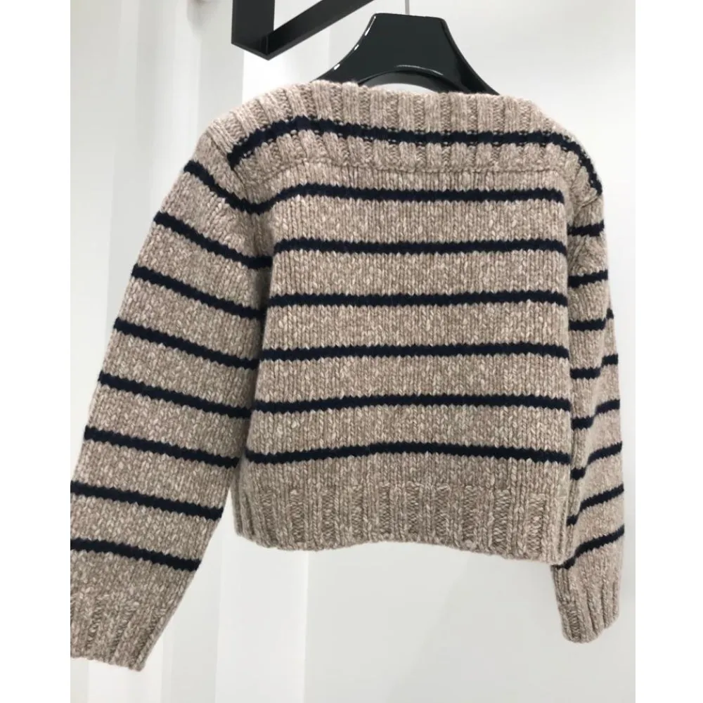 CELINE  |Stripes Wool Boat Neck V-neck & Crew neck