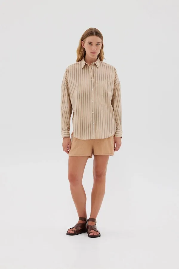 Chiara Shirt Mid-Length Stripes Oat/Nutshell