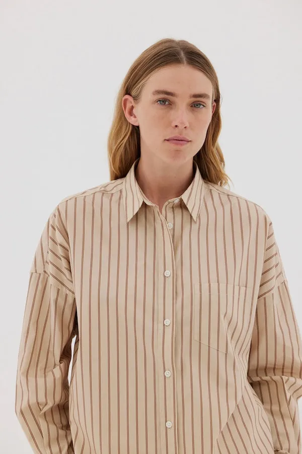 Chiara Shirt Mid-Length Stripes Oat/Nutshell