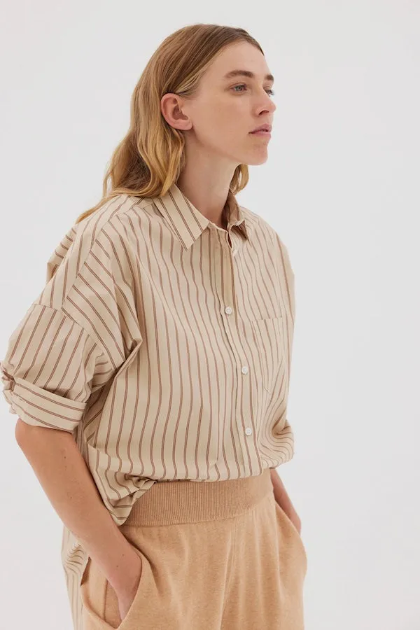 Chiara Shirt Mid-Length Stripes Oat/Nutshell