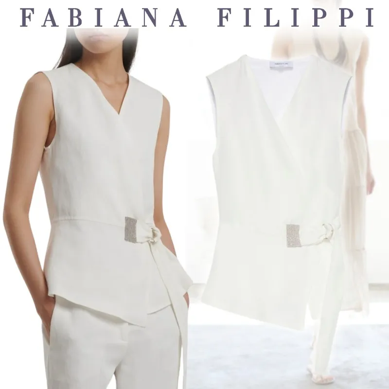 FABIANA FILIPPI  |Casual Style Linen Blended Fabrics Sleeveless V-Neck Plain