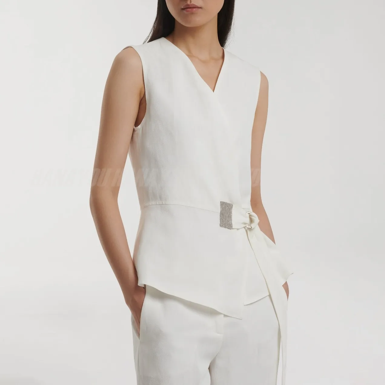 FABIANA FILIPPI  |Casual Style Linen Blended Fabrics Sleeveless V-Neck Plain