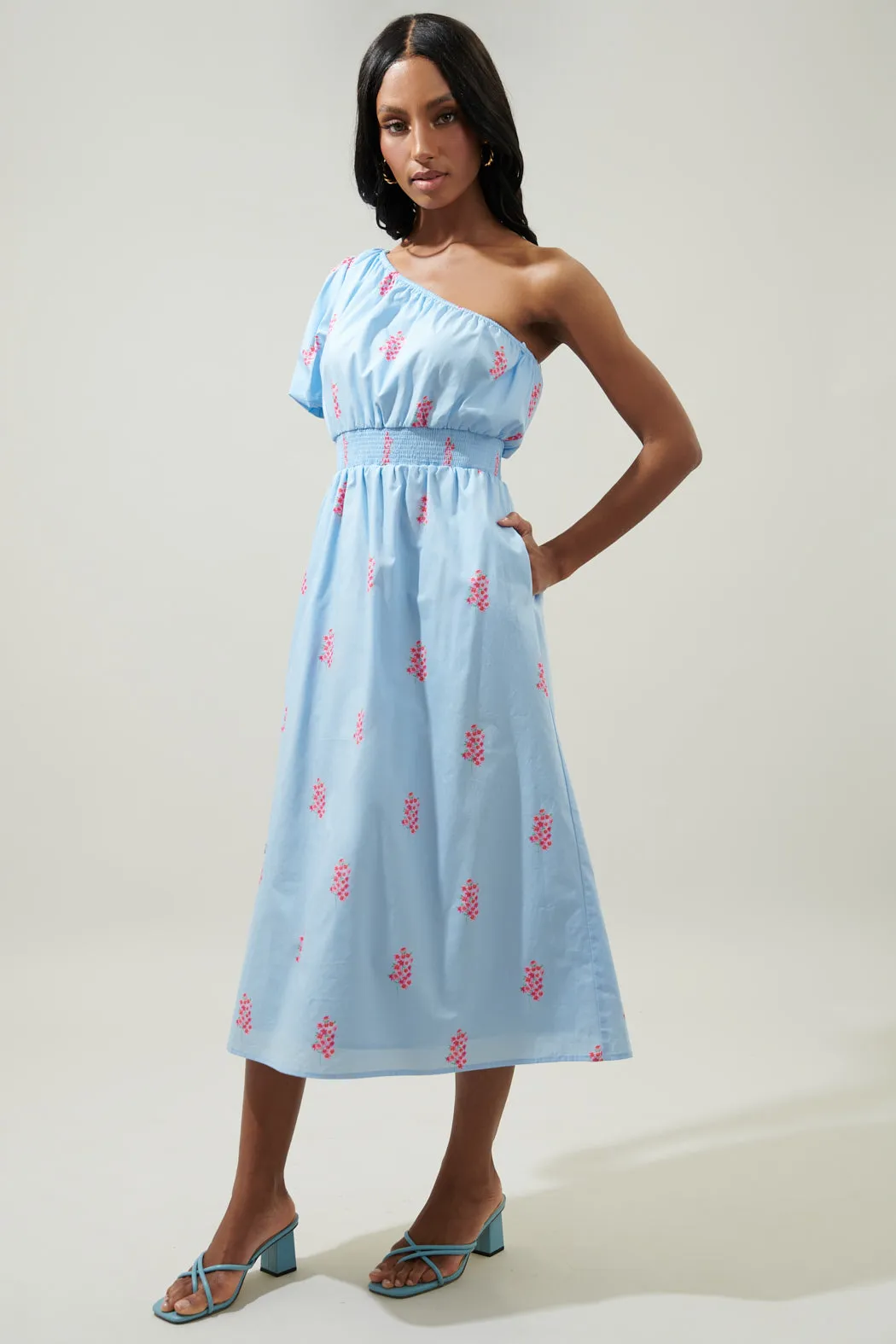 Gelato Floral Bridgette One Shoulder Midi Dress