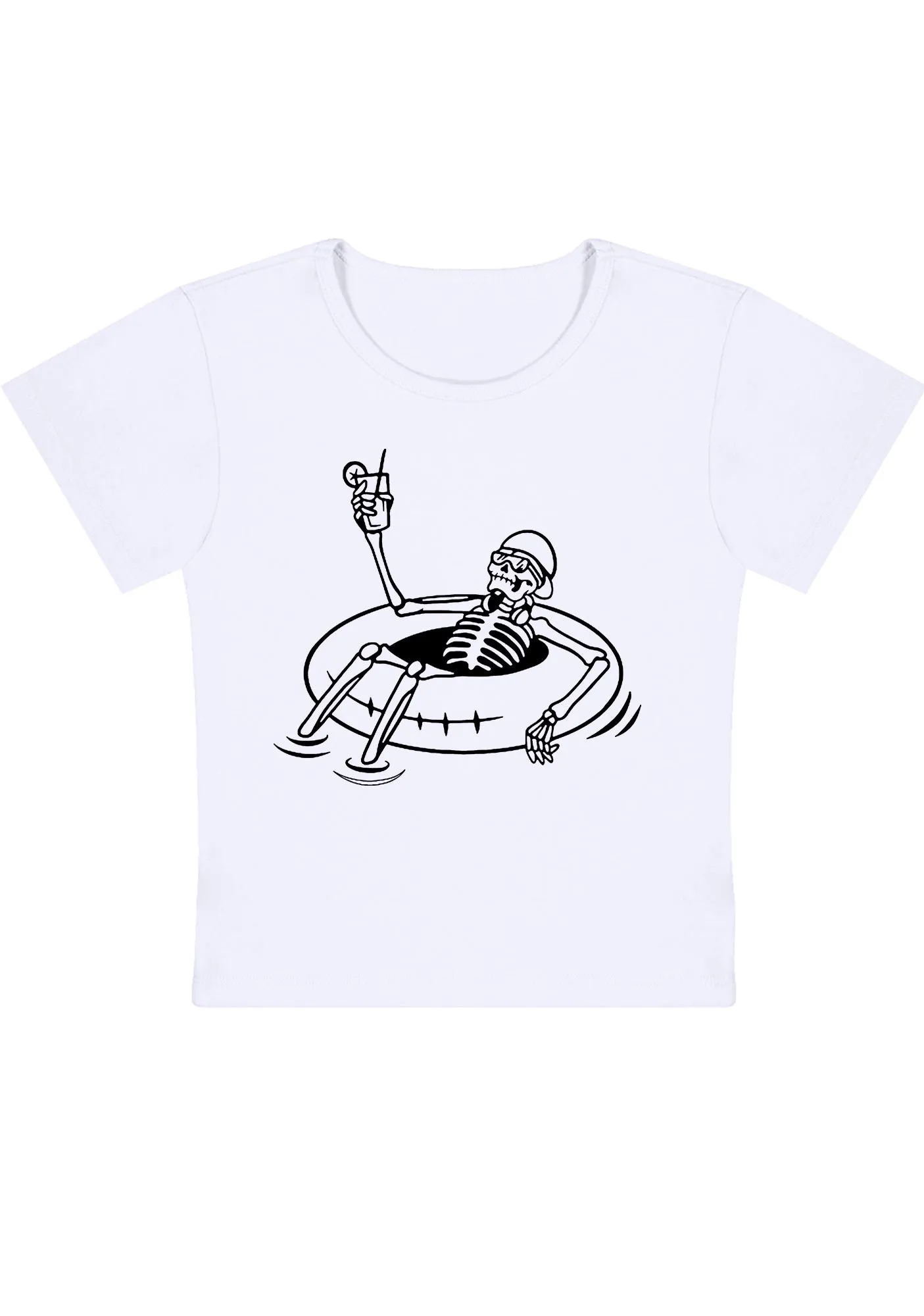 Halloween Skeleton Lying On Swimming Ring Y2K Baby Tee