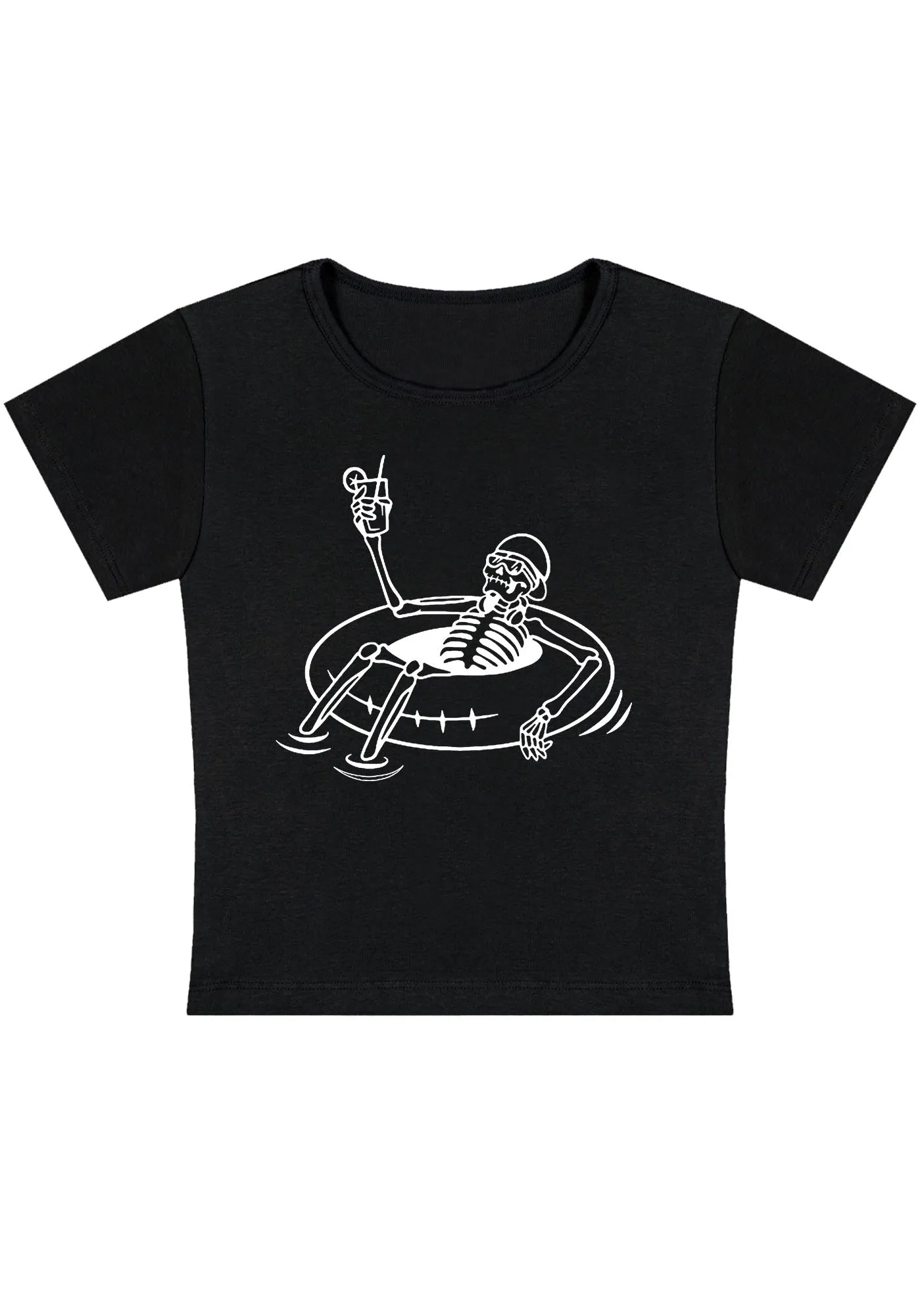 Halloween Skeleton Lying On Swimming Ring Y2K Baby Tee