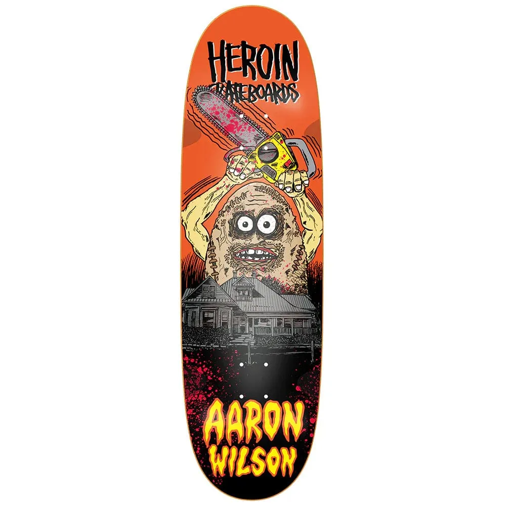 Heroin Skateboards Aaron Wilson Teggxas Chainsaw Egg Skateboard Deck 9.125