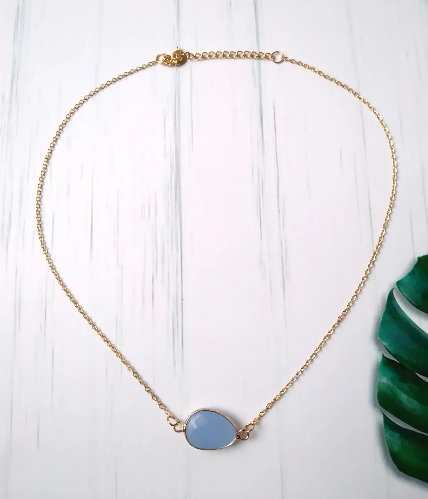 Horizontal Blue Chalcedony Single Gem Drop Pendant