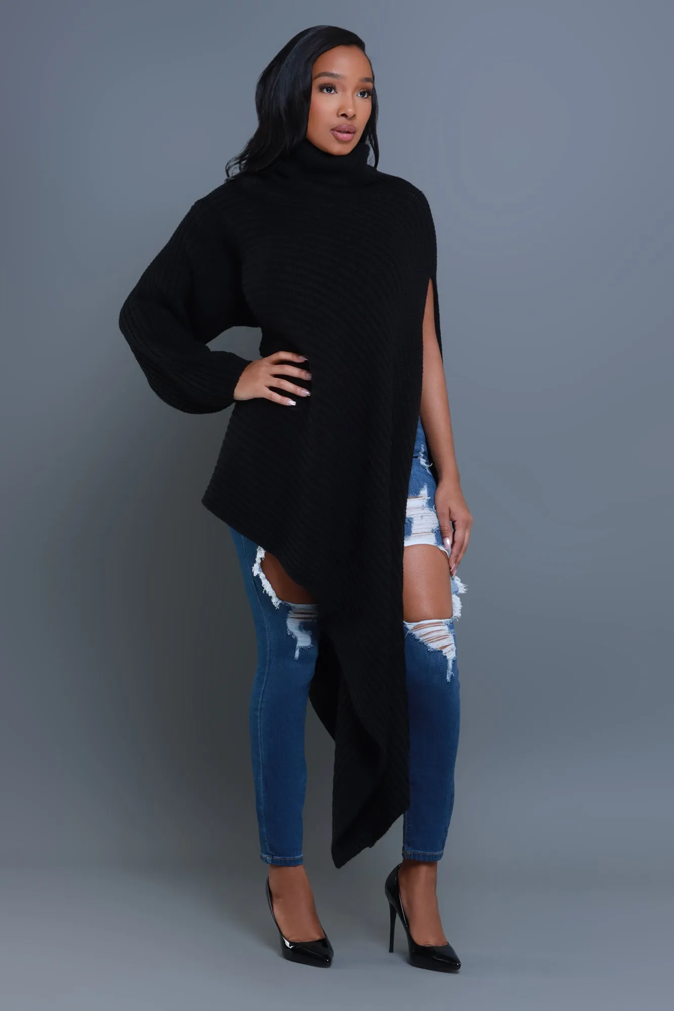 How To Deal Asymmetrical Knit Sweater - Black