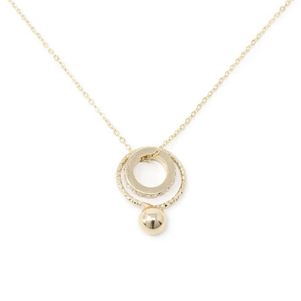 Long Necklace with CZ Ring Pendant Gold Plated