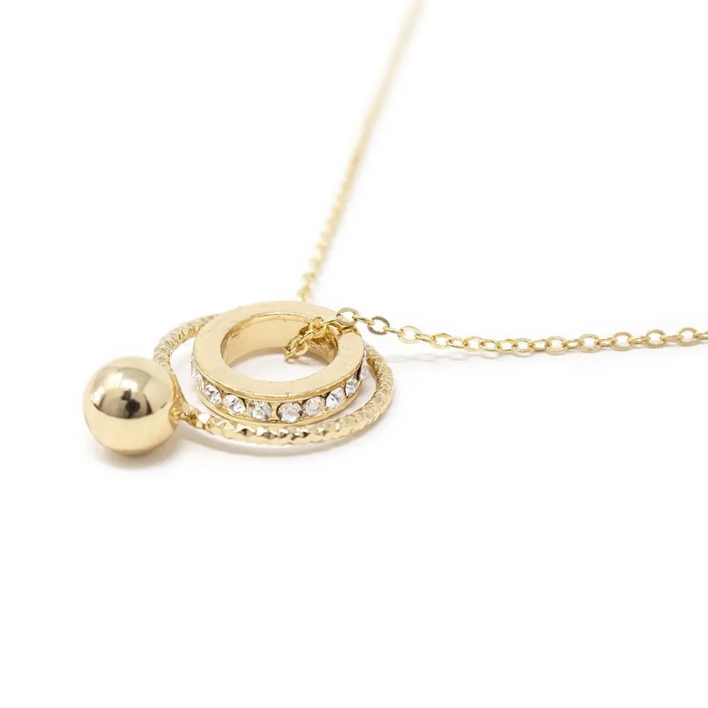 Long Necklace with CZ Ring Pendant Gold Plated