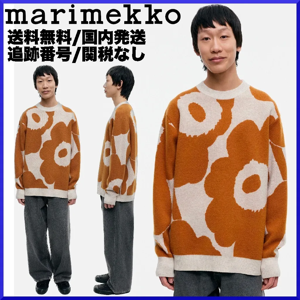 marimekko  |Crew Neck Flower Patterns Casual Style Unisex Wool Rib