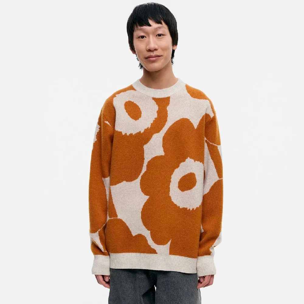 marimekko  |Crew Neck Flower Patterns Casual Style Unisex Wool Rib