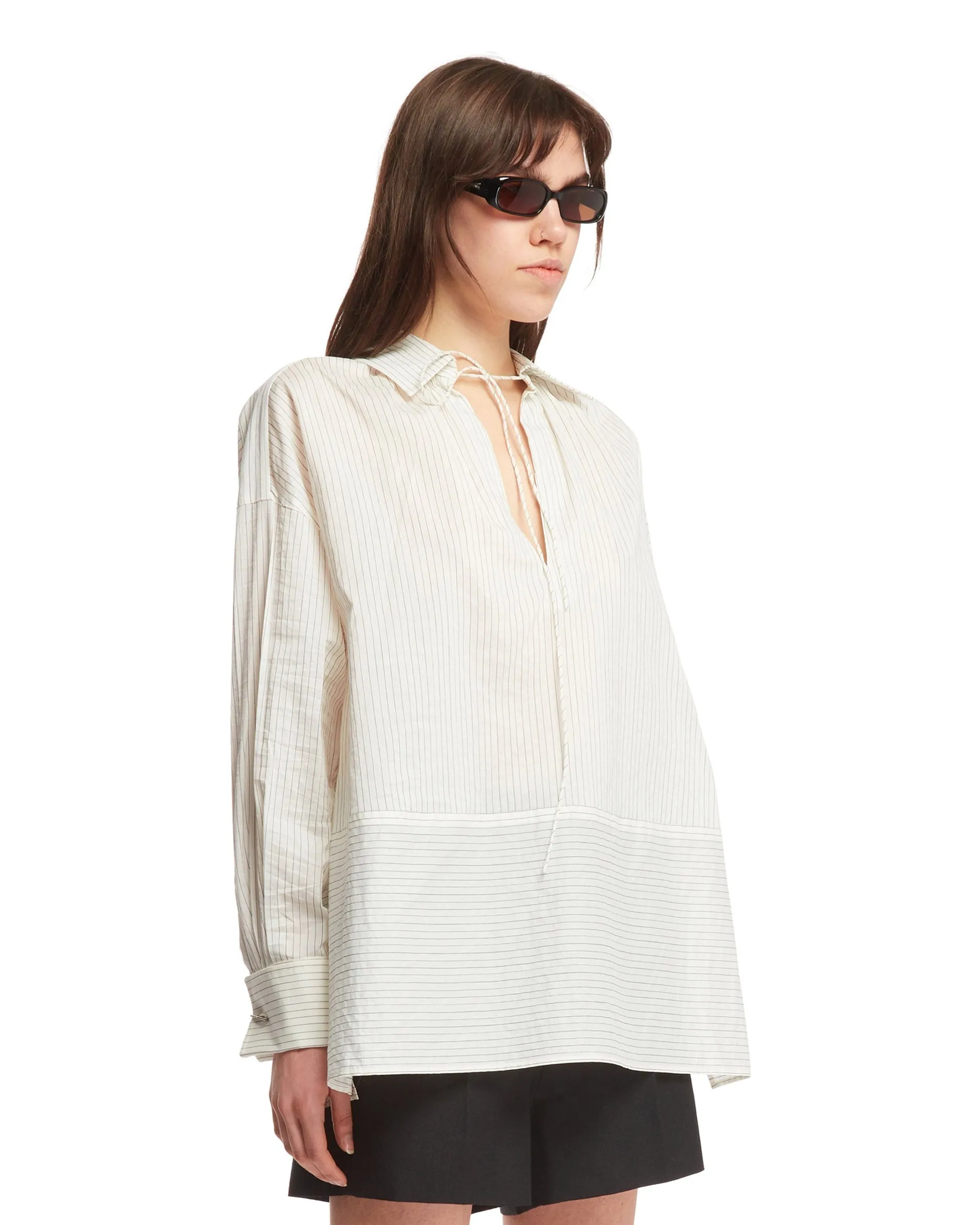 MaxMara  |Stripes Casual Style Silk Long Sleeves Cotton Office Style