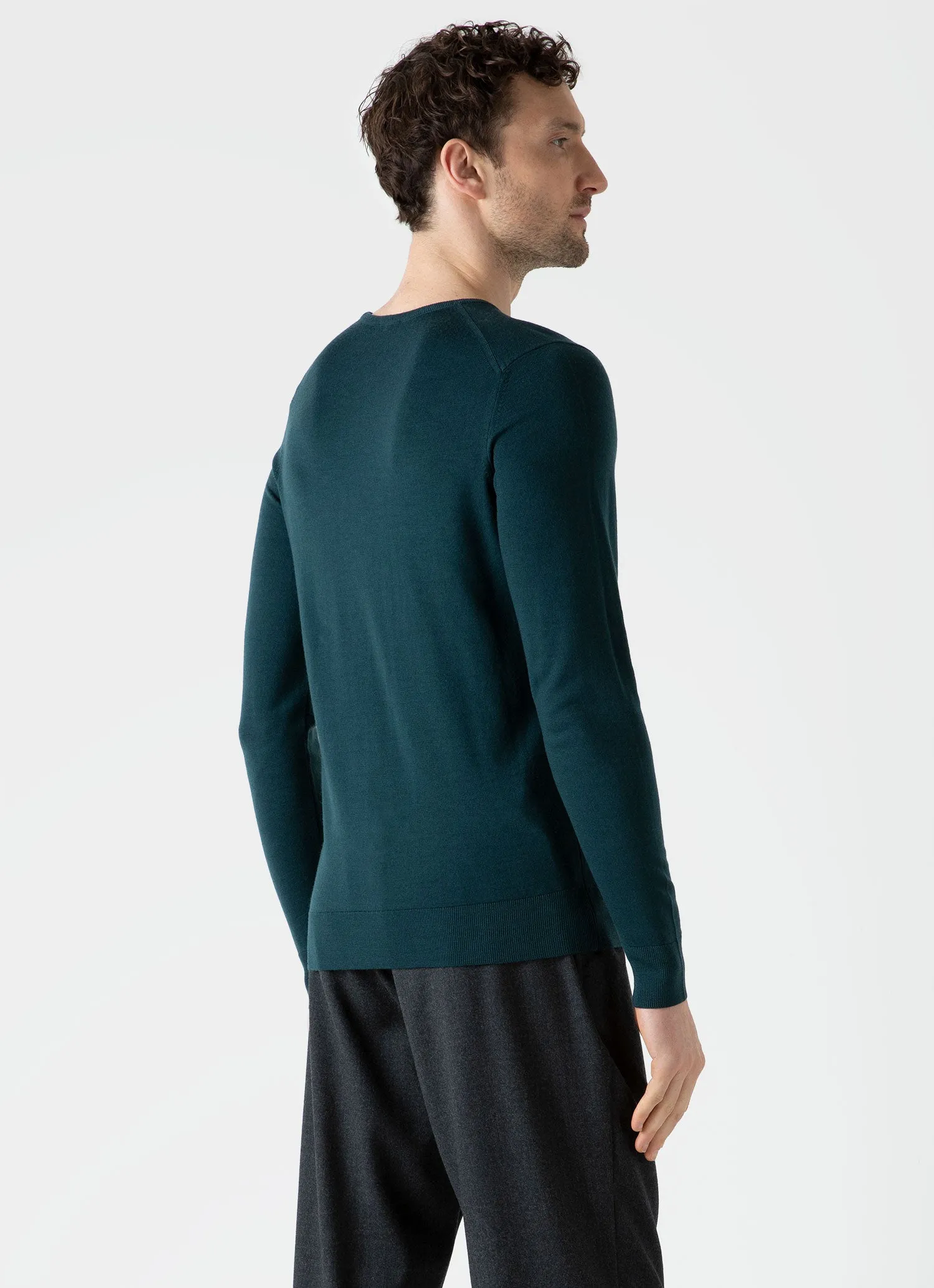 Men's Extra-Fine Merino Crew Neck in Peacock