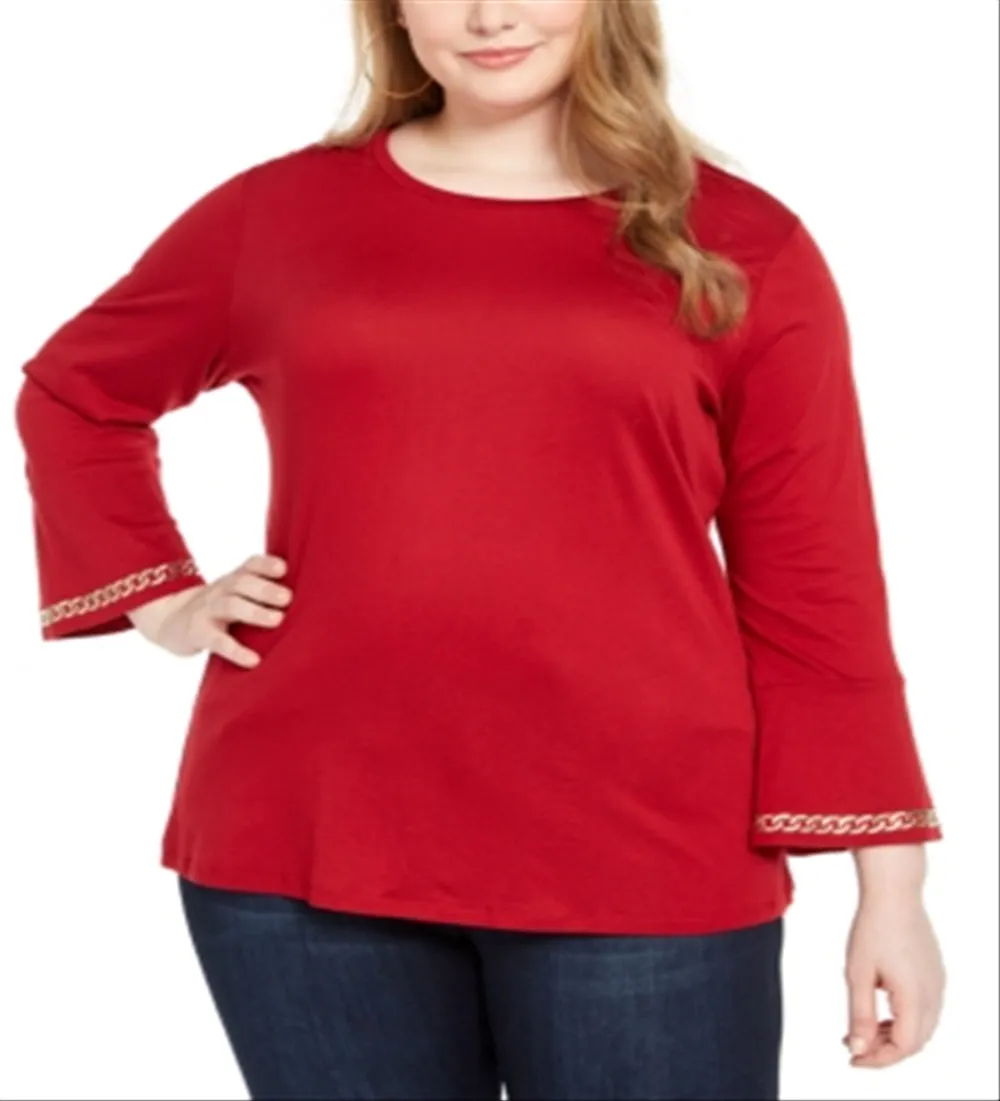 Michael Kors Women's Embellished Chain T-Shirt Red Size 0X