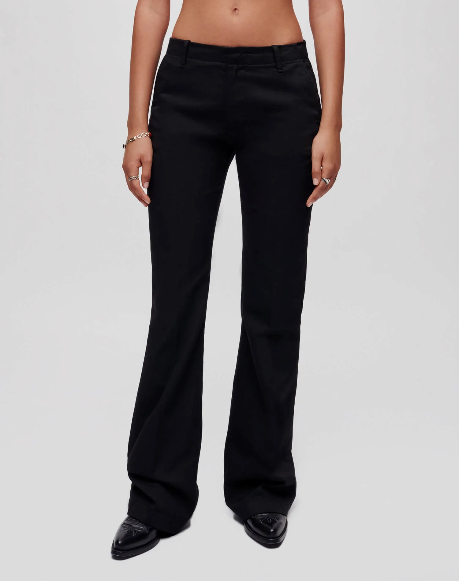 Mid Rise Flared Trouser - Black