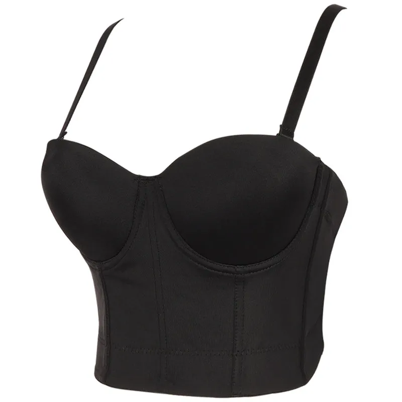 Overbust Crop Corset Top, Elegant Y2k Black Corset Top