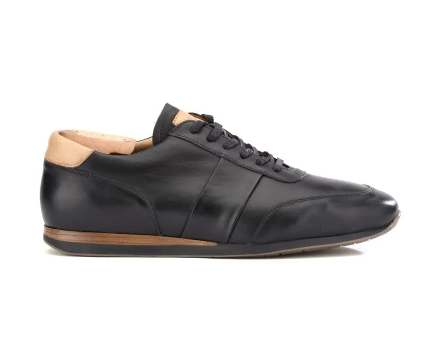 Patina Black Men's Leather Trainers - BUCKENDERRA