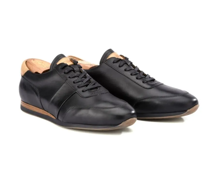 Patina Black Men's Leather Trainers - BUCKENDERRA