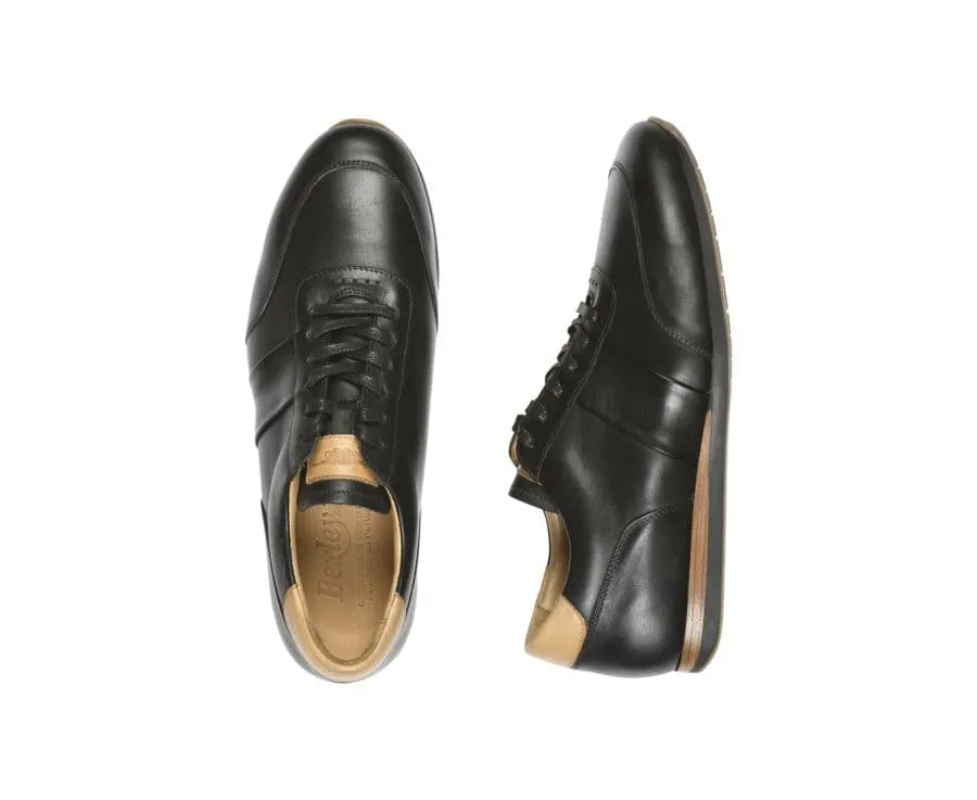 Patina Black Men's Leather Trainers - BUCKENDERRA