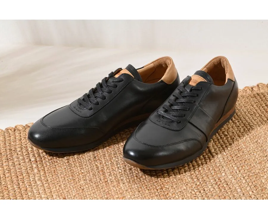 Patina Black Men's Leather Trainers - BUCKENDERRA