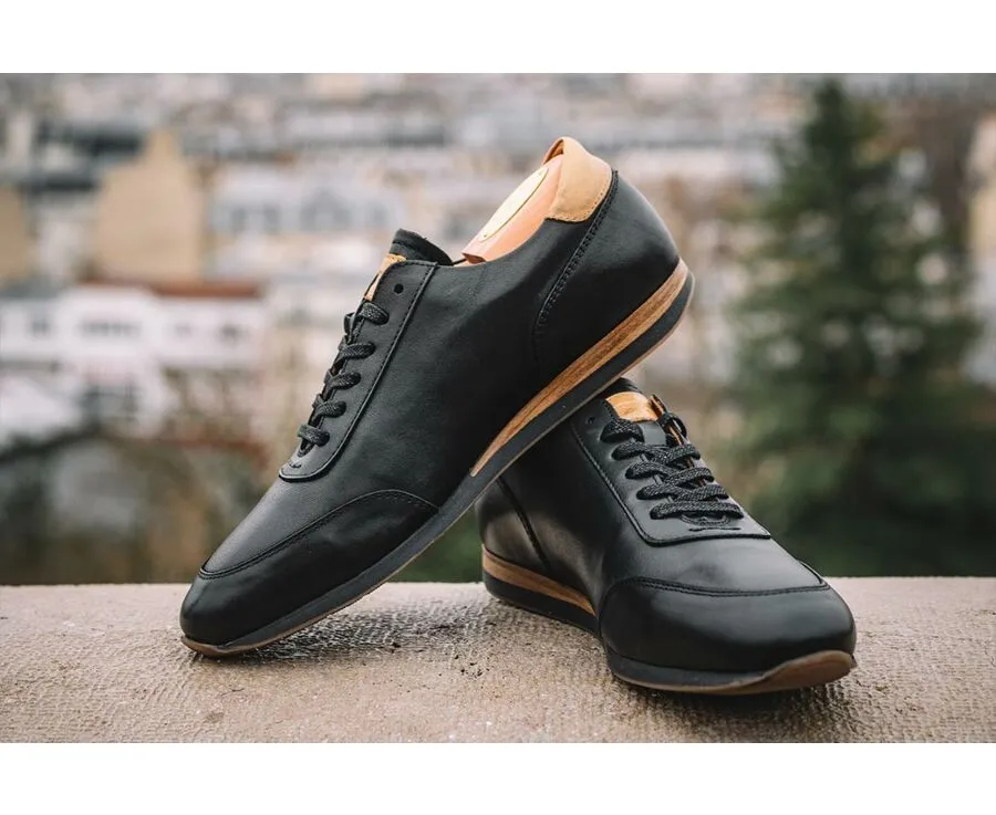 Patina Black Men's Leather Trainers - BUCKENDERRA