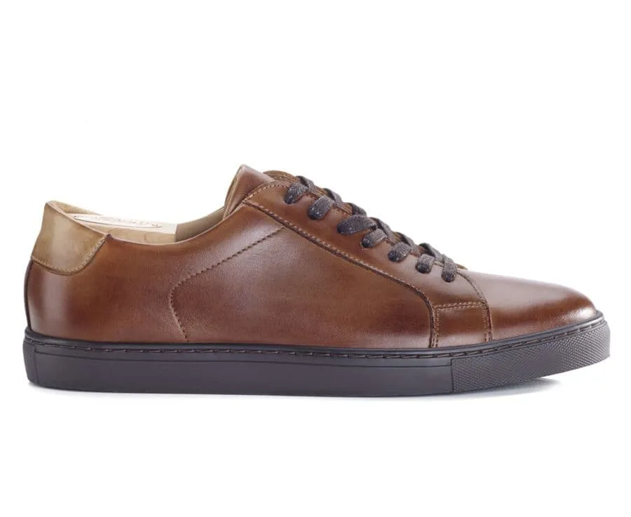 Patina Dark Chestnut Men's leather Trainers - INGLEWOOD