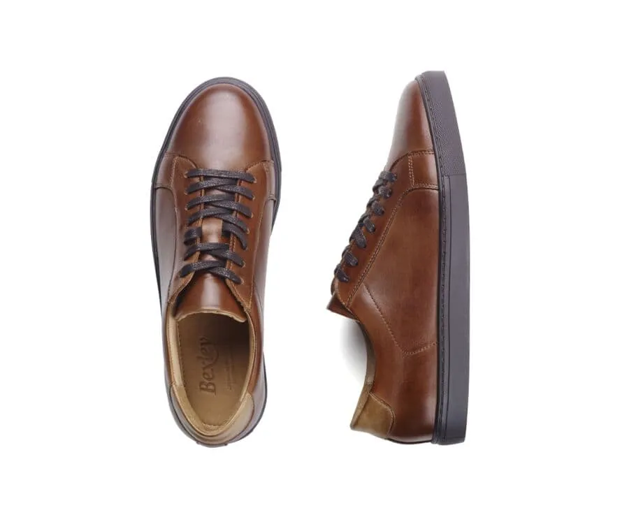 Patina Dark Chestnut Men's leather Trainers - INGLEWOOD