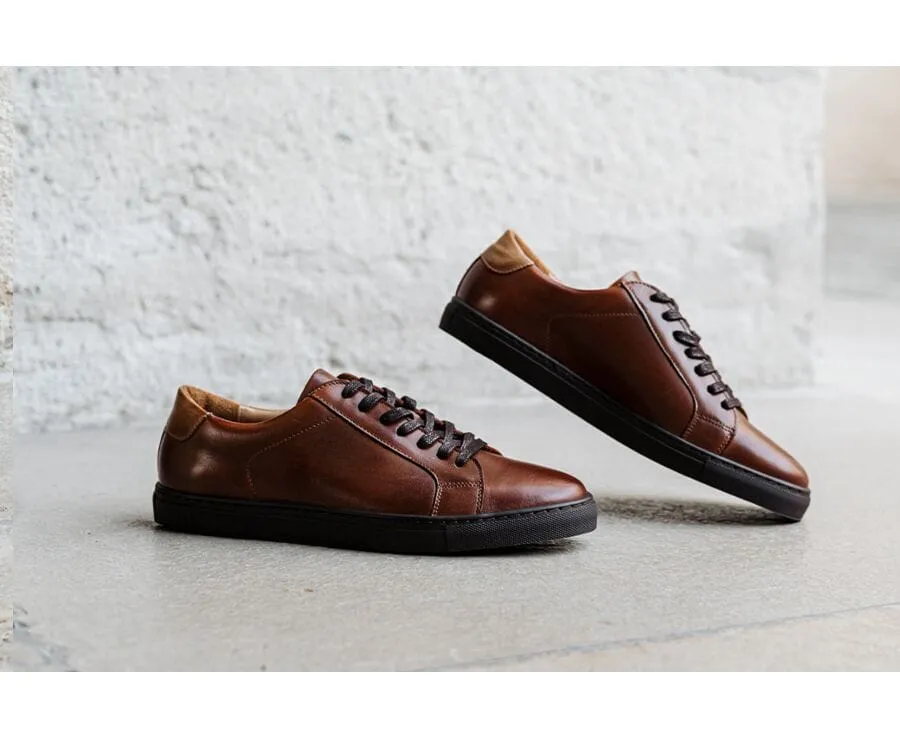 Patina Dark Chestnut Men's leather Trainers - INGLEWOOD