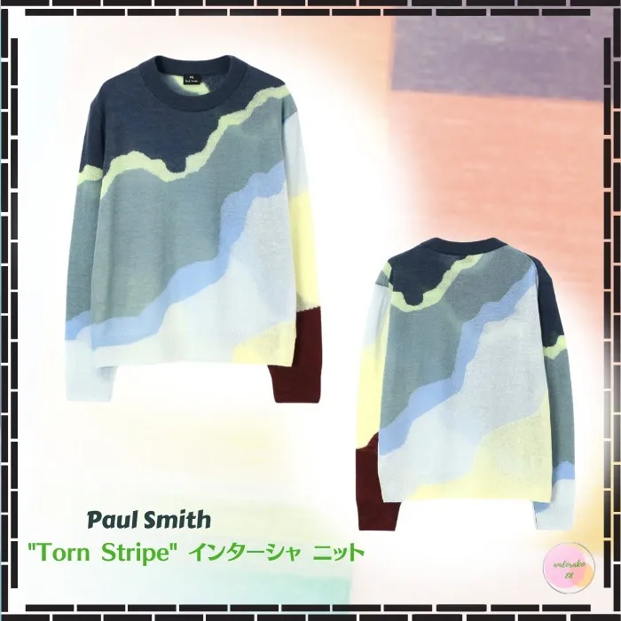 Paul Smith  |Crew Neck Stripes Casual Style Wool Nylon Blended Fabrics