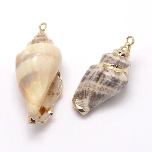 Pendants, Conch Shell, Natural, Golden, Electroplated, Focal, 26-52mm