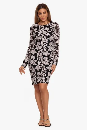 Peony Short Long Sleeve Embroidered Sheath Dress