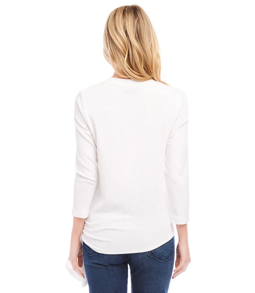 Petite Size Three Quarter Sleeve Side-Tie Top