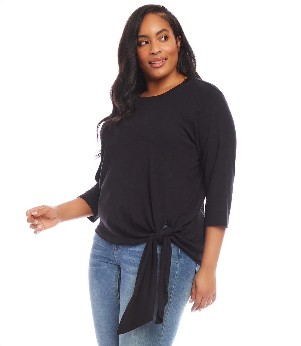 Plus Size Three Quarter Sleeve Side-Tie Top