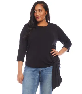 Plus Size Three Quarter Sleeve Side-Tie Top