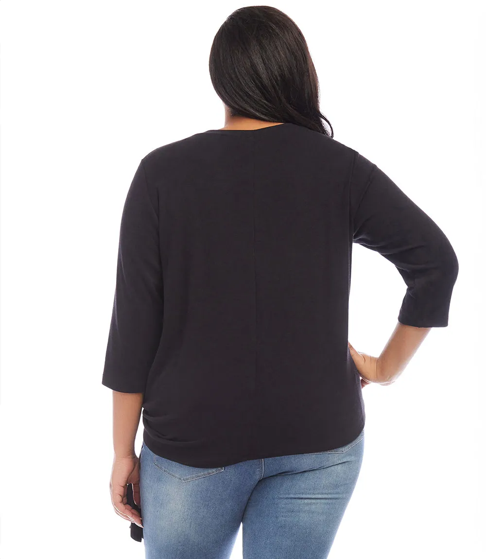 Plus Size Three Quarter Sleeve Side-Tie Top