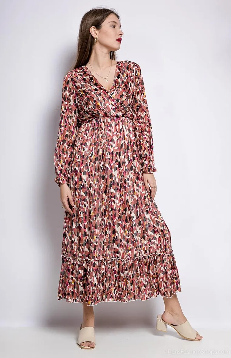 Print wrap bodice long dress