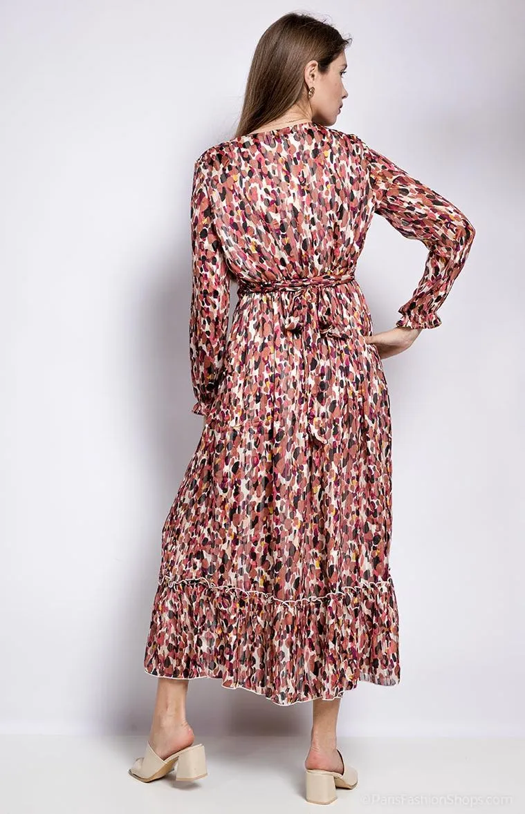 Print wrap bodice long dress